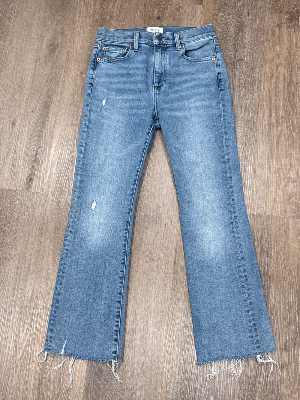 PISTOLA Lennon High Rise Cropped Bootcut Jeans Distressed Raw Hem Size 25